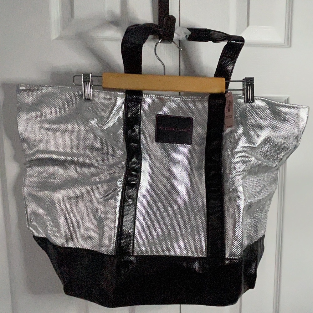 Silver and Black Victoria Secret Tote
